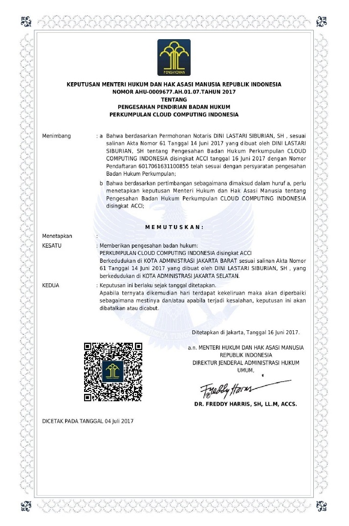 Surat Keputusan Menteri Hukum dan Hak Asasi Manusia - Asosiasi Cloud Computing Indonesia
